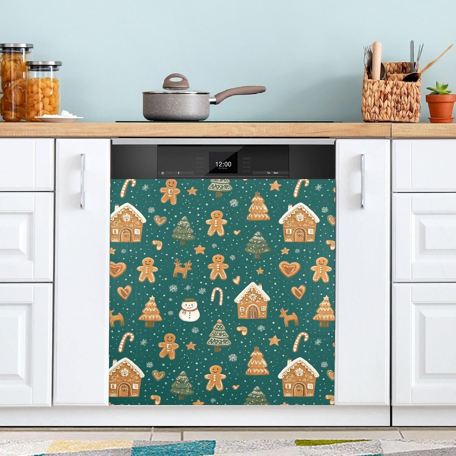 Pfrewn Christmas Winter Magnetic Dishwasher Cover Christmas Xmas Cute Gingerbread Man (77) Fridge Door Covers Kitchen Decal Vinyl Panel Decorative Refrigerator Laundry Appliances 23x26in