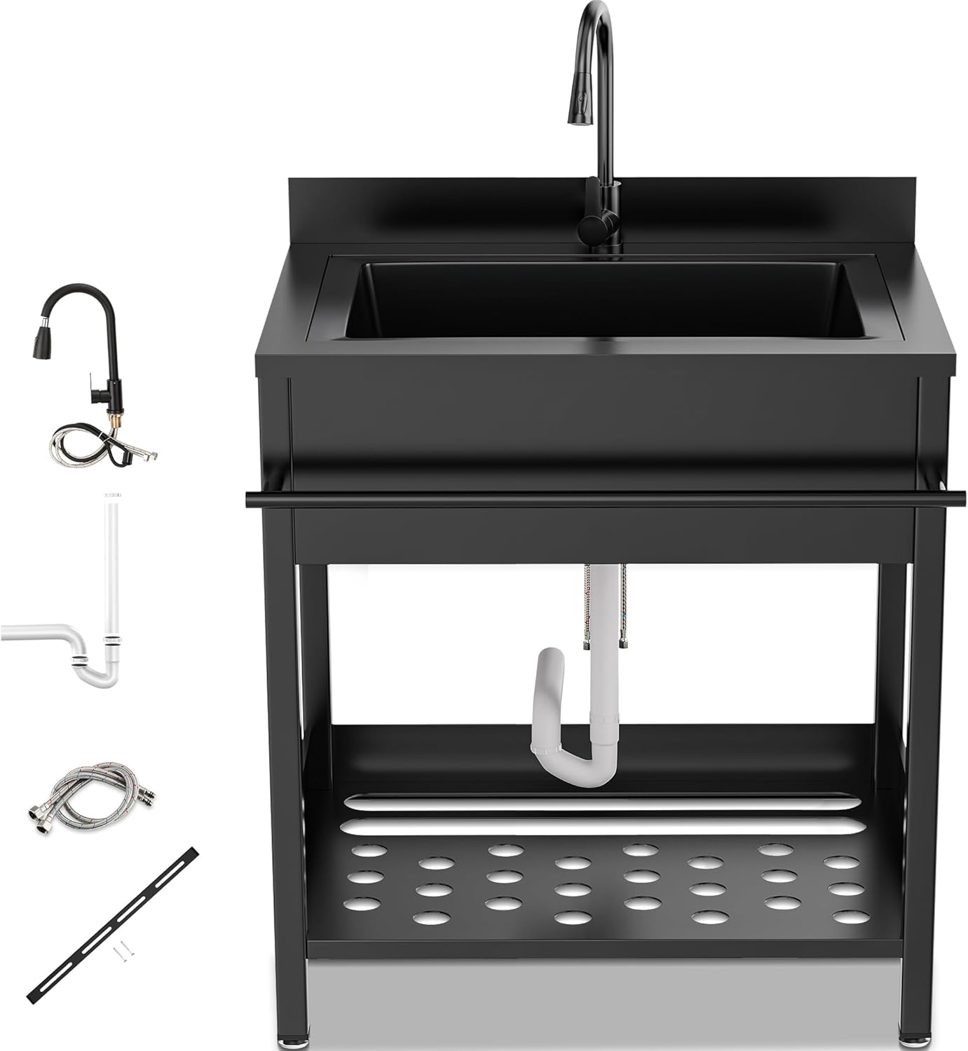 Utility Sink, 304 Stainless Steel Free Standing Sink with Cold and Hot Water Pull-out Faucet, Heavy Duty Laundry Sinks for Workshop, Laundry Room, Garage, Greenhouse, Pet Care 30.70x22.04 In (WxL)