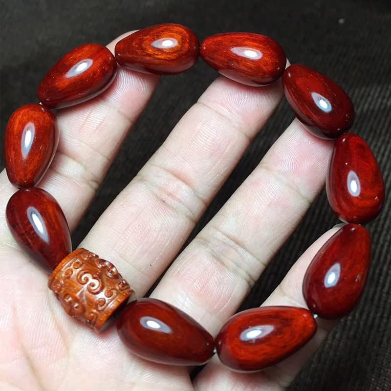 高油密鸡血红玻璃底搭配桶珠【回纹珠】小叶紫檀2.0 * 1.2水滴佛珠(小叶紫檀回纹珠)