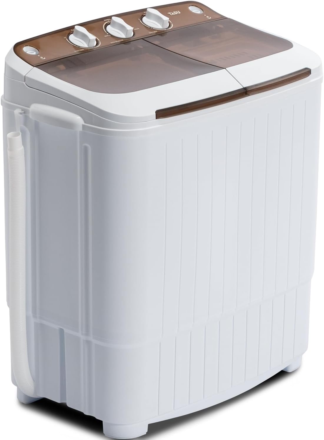 TABU 17.6Ibs Portable Washing Machine, Compact Washer Machine, Mini Washing Machine, Twin Tub Washer and Spiner, Ideal for Dorms, Apartments, RVs, Camping etc (White & Brown)