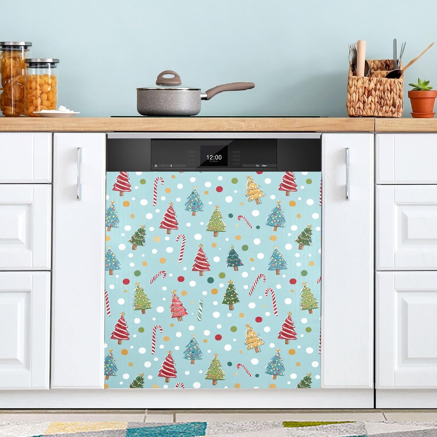 Pfrewn Christmas Winter Magnetic Dishwasher Cover Decorated Christmas Trees Candy Cane (1) Fridge Door Covers Kitchen Decal Vinyl Panel Decorative Refrigerator Laundry Appliances 23x26in