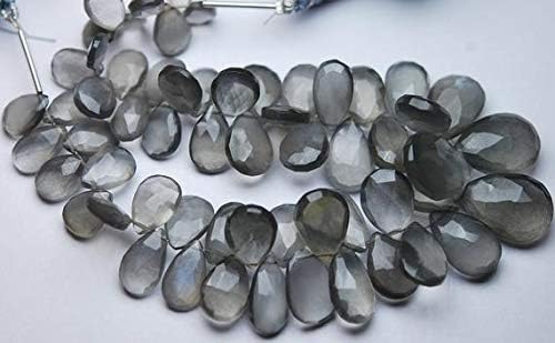 7 Inch Strand, Natural Grey Moonstone Faceted Pear Shape Briolettes,10-13mm Size Code-HIGH-57404