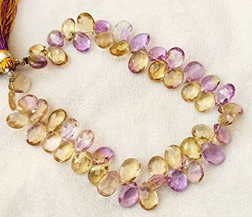 8 inch Strand of Natural Ametrine 9-10.5mm pear Faceted briolette Beads for DIY Jewelry Making. |BRIO_00388