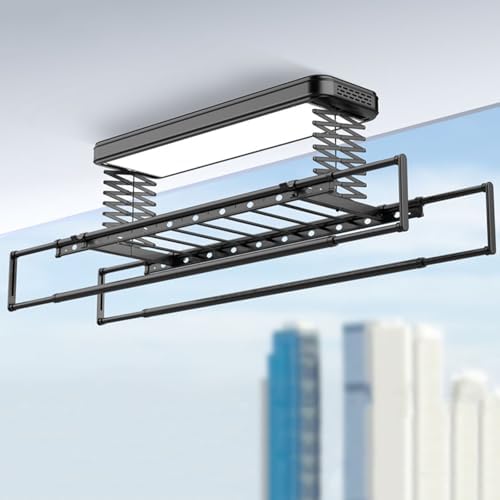 Ceiling Clothes Dryer Aluminium and Steel Electric Clothes Dryer with Remote Control,B, Ceiling Clothes Drying Rack Electrical Lift Clothes Airer Adjustable Height and Length Ceiling Clothes