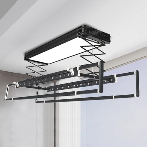 Ceiling Clothes Dryer Aluminium and Steel Electric Clothes Dryer with Remote Control,Black, Clothes Drying Rack with Remote Control Wall and Ceiling Multifunctional Clothesline Electrical Dr
