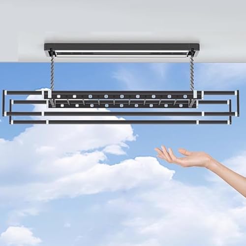 Ceiling Clothes Dryer Aluminium and Steel Electric Clothes Dryer with Remote Control,Clothes Drying Rack Electrical Compact Indoor Drying Rack 35kg Load Retractable 135-220cm for Large Sheet