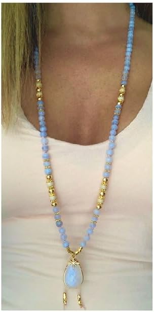 Natural Blue Lace Agate 8mm 108 Mala Beads, Spiritual, Meditation Beads, Reiki, Japa Mala, Buddhist Prayer Beads, Yoga Bracelet, healing beads LKMALA-RRGU-2181, 34 inch