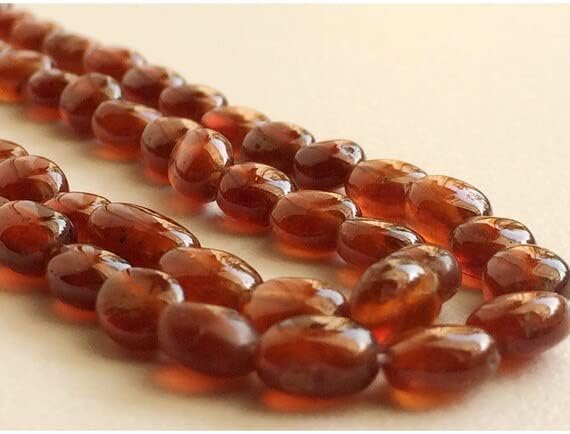 BEADS GEMSTONE 1 Strand Natural Hessonite Garnet - AAAgems - Hessonite Garnet Smooth Oval Beads, Grossular Garnet, 6x5mm- 7x5mm Beads - 14 Inch Long Long Code-HIGH-18782