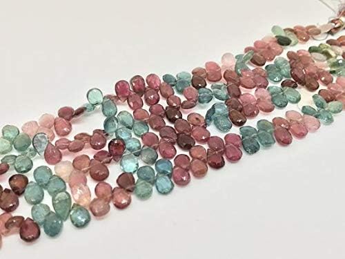 LOVEKUSH LKBEADS 7x9MM Tourmaline Faceted PearBriolettes, Tourmaline Briolettes, 8.5 Inch Strand Code-HIGH-50908