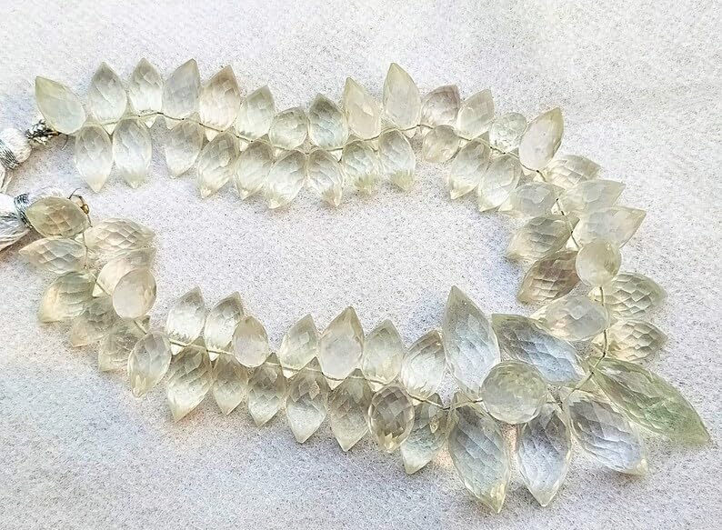 8 inch Strand of Natural Green Amethyst 12-18 mm Marquise Faceted briolette Beads for DIY Jewelry Making. |BRIO_03669