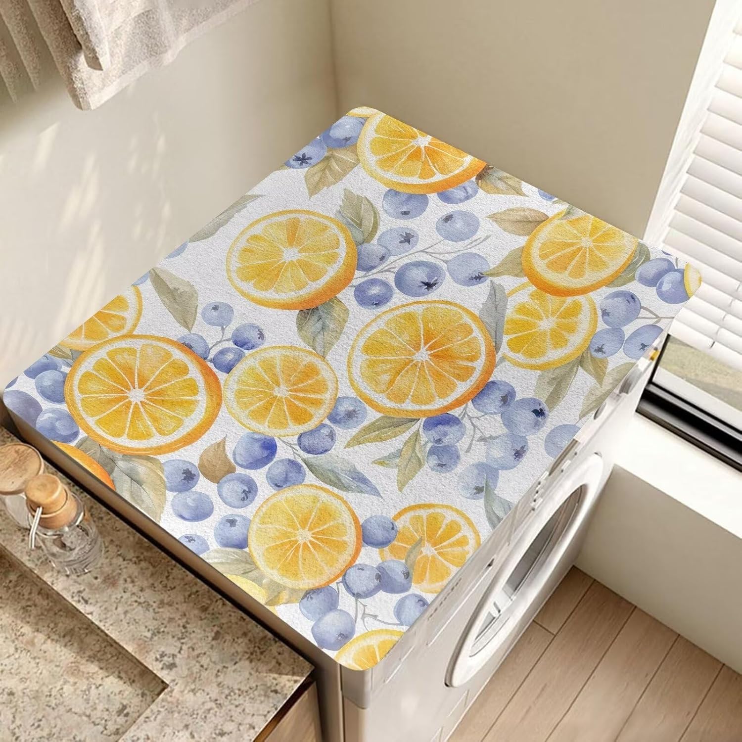 Yorontervo Blueberry Washer Dryer Top Mat Prevents Scratches Small Appliances Dust-proof Covers Anti-slip Drying Mat for Kitchen Laundry Home, Orange Fruit Pattern