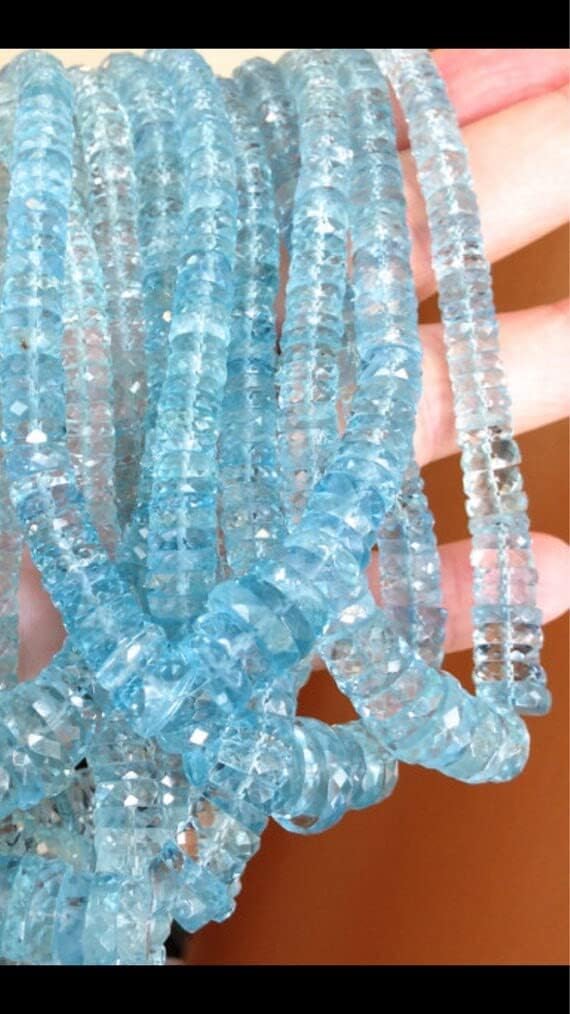 Natural Blue Aquamarine Facet Wheel Cut, Size 4-10 mm, 18 inches