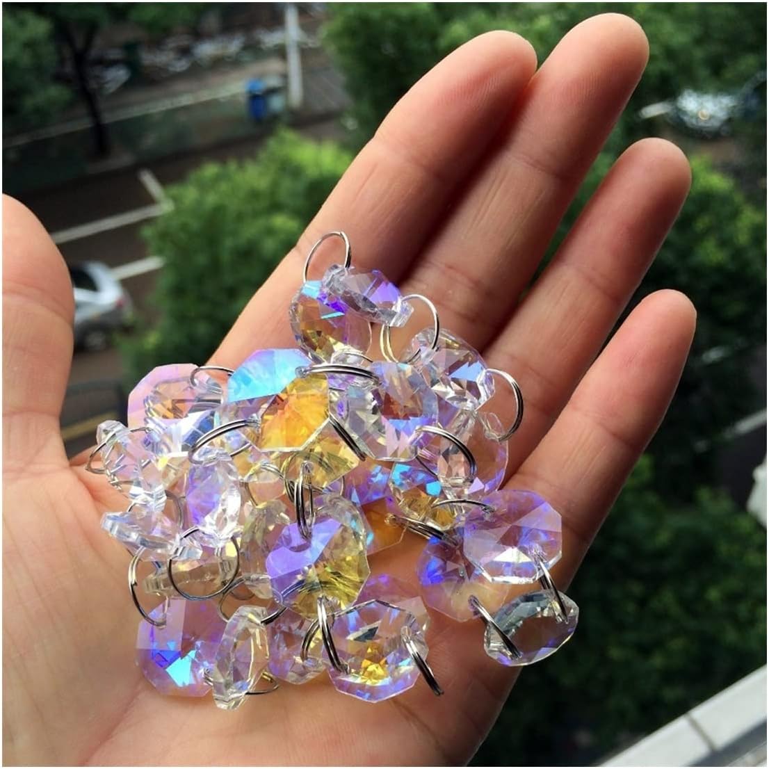 Hanging Crystals Prisms 200 Meters Rainbow Garland Strands Clear AB 14mm Crystal Chandelier Beads Garlands DIY Crystal Beads Curtain Hangings Crystals for Decoration