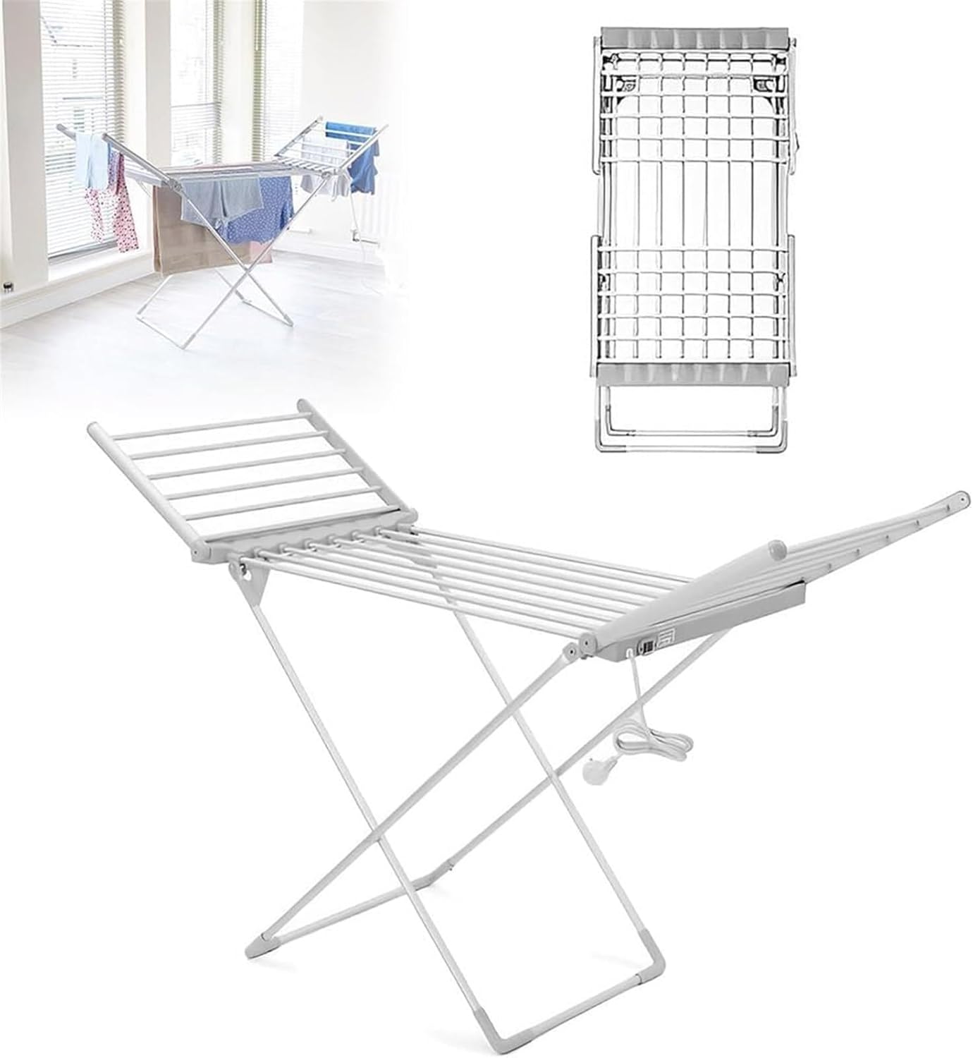 Foldable Clothes Airer, Laundry Drying Rack with 2 Side Wings, Folding Clothes Dryer Airer, 15kg Load Bearing, Standing Heating Clothes Horse