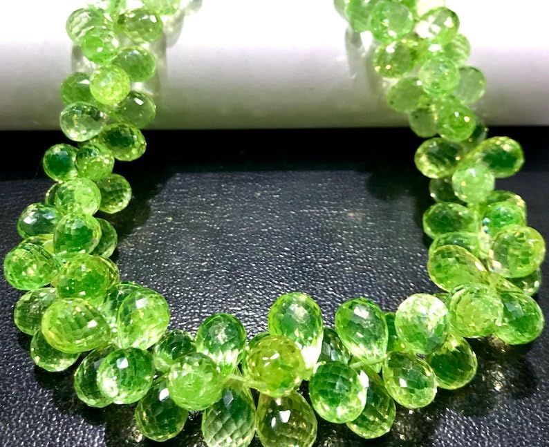 Natural NEON Green Spinel Pear Faceted Beads 7-9 MM 18 inch Long String Jewelry Making Gemstone Beads for Necklace Bracelet