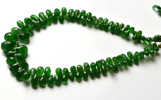 1 Strand Natural 8.5 inches Full Strands Green Garnet tsavorite Faceted Drop Shape Briolettes Beads Super 4 to 10.5 MM