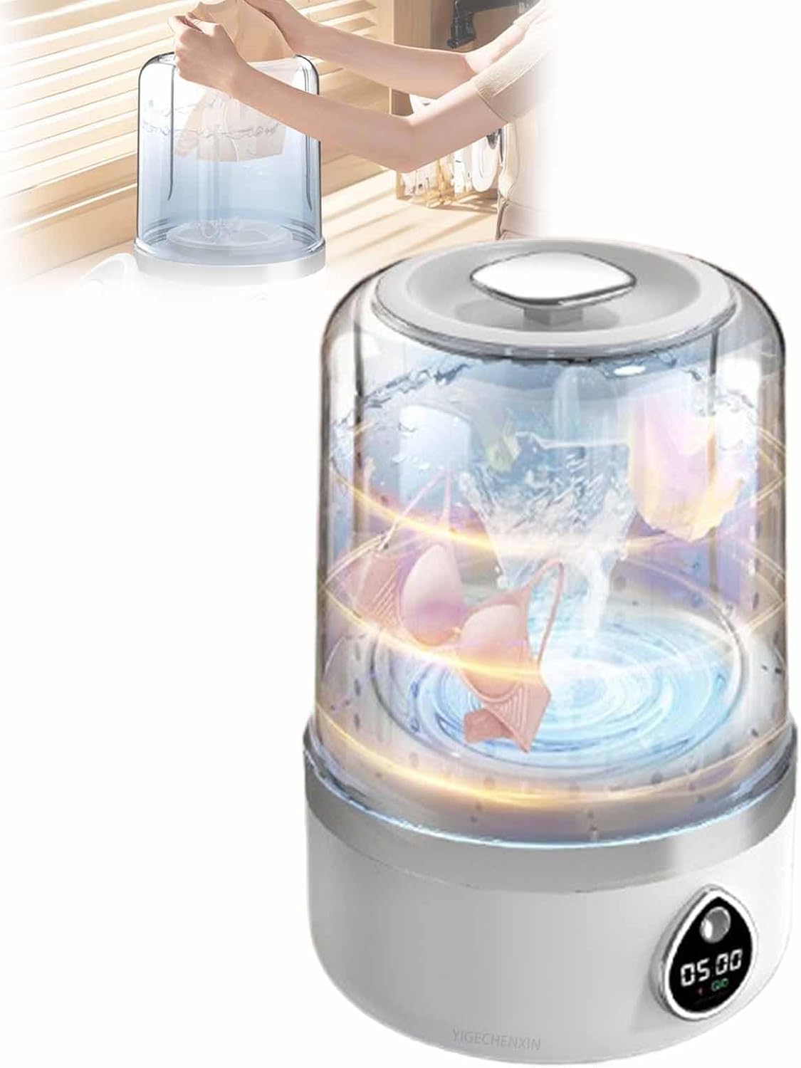 Small rechargeable underwear washing cup, 3600mAh portable Baby mini washing machine 360° blue light disinfection Quick stain removal Suitable for socks and bras