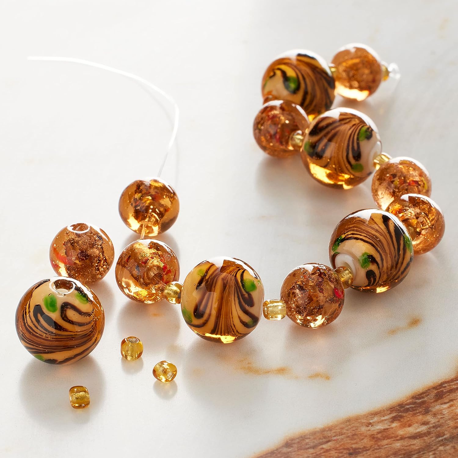 Bead Landing Amber Lampwork Glass Beads, 12 Pack