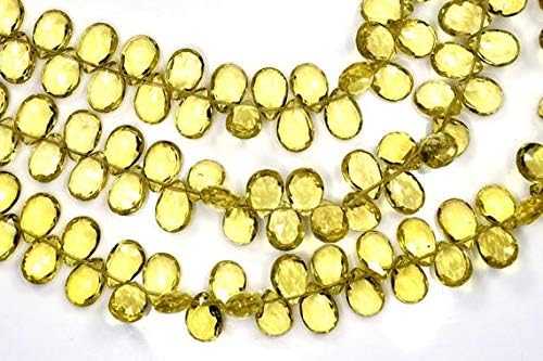 2 Strands Discount AAAA Vivid 7 Inch Strand 7x10mm-Superfine Lemon Quartz Green Gold Faceted Pear Shape Briolette Beads Strand Code-HIGH-58716