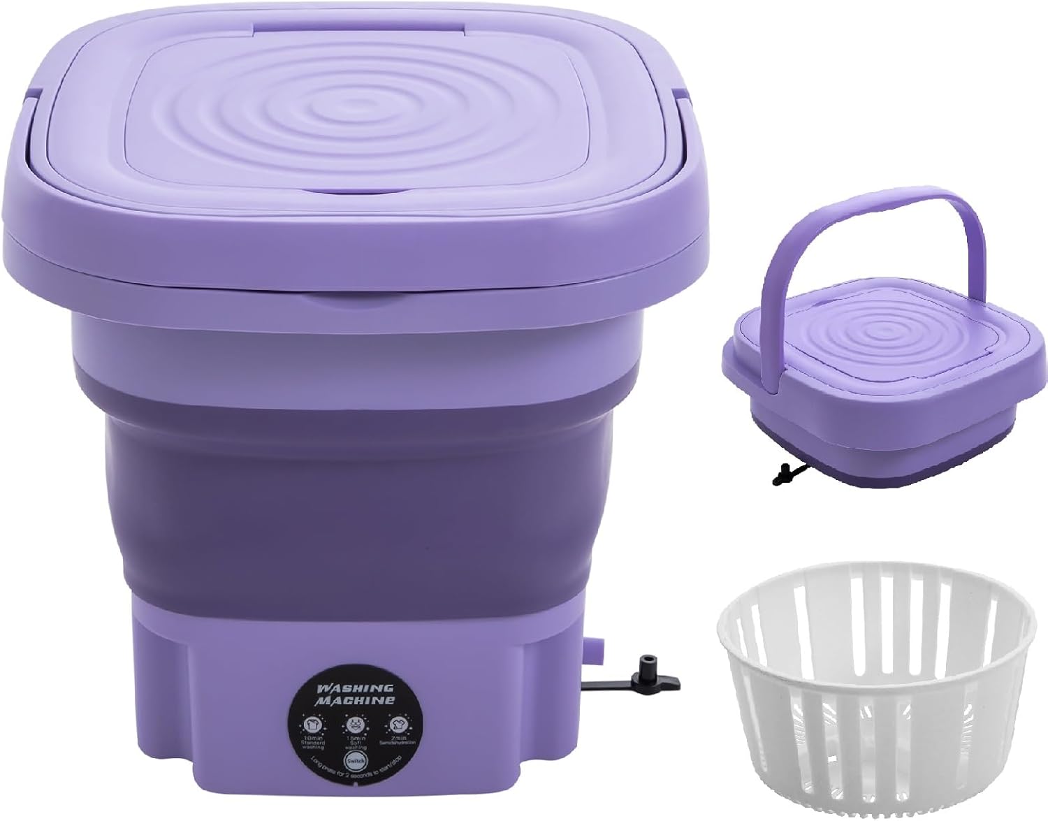 Mini Portable Washing Machine, 8L Foldable Washer, Collapsible Travel Washing Machine with Deep Cleaning of Underwear, Mini Laundry Washer for Underwear or Socks,Small Clothes (Purple)