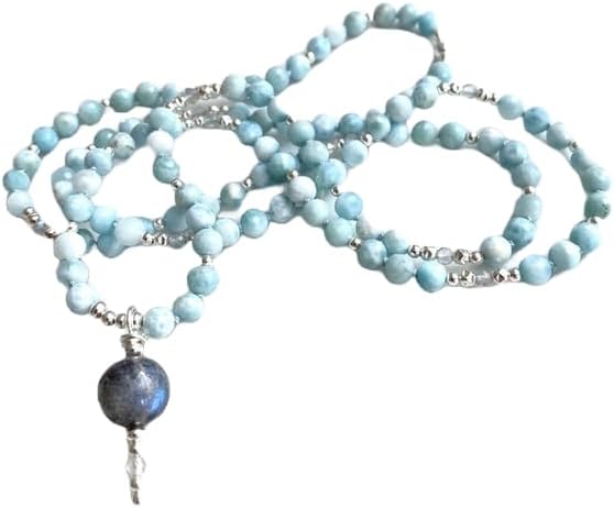 Larimar Stone Mala Beads, 108 Mala Necklace, Knotted Mala, WWG Necklace, Yoga Jewelry Meditation Beads Spiritual Jewelry Boho Jewelry