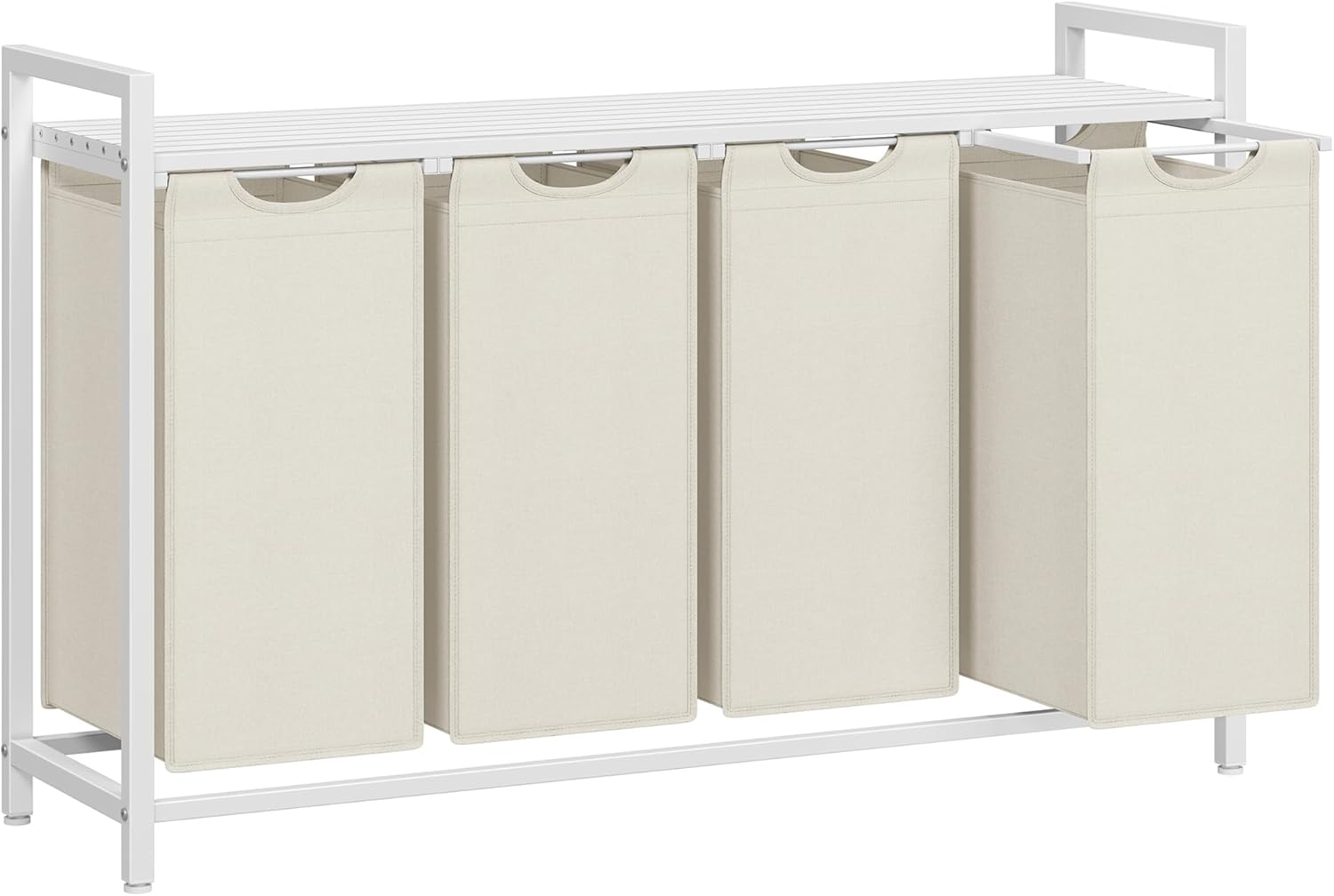 VASAGLE Laundry Hamper, Laundry Basket, Laundry Sorter with 4 Pull-Out and Removable Bags, Shelf, Metal Frame, 4 x 10.6 Gallons (40 L), 45.7 x 13 x 28.4 Inches, Cream White and Cloud White UBLH401W01