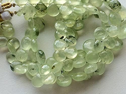 1 Strand Natural Green Prehnite Heart Briolettes, Prehnite Plain Heart Beads, Prehnite Gemstone, 6-8mm 7 Inch