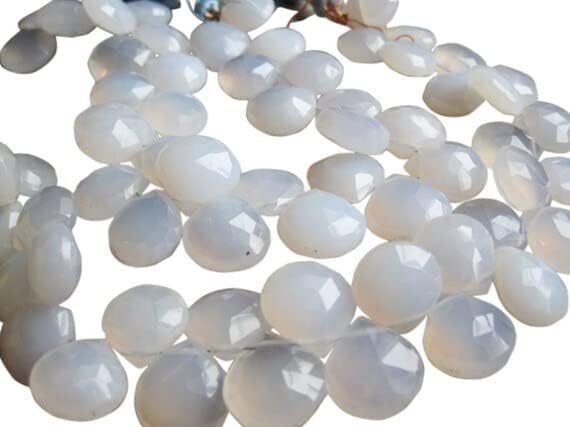Natural Chalcedony Beads, Faceted Briolettes, Natural Blue 4 inch Strand 11-14mm