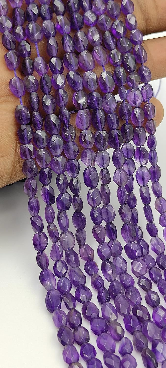 Hanumat Gems Lot of 10 Strands Natural Purple Amethyst Faceted Oval Shape Gemstone Beads,Amethyst Faceted Beads,Amethyst Oval Beads,5X7-6X9 MM Oval Beads,13 Inches Oval Beads Strand.