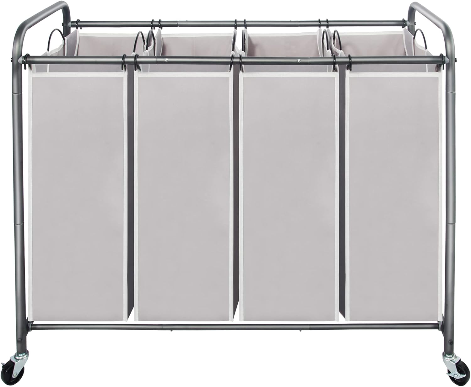 STO STO Laundry Sorter 4 Section, 4 Bag Clothes Hamper, Rolling Laundry Cart Basket with Heavy Duty Lockable Wheels and Removable Bag for Laundry Room, Bedroom, Closet, Gray