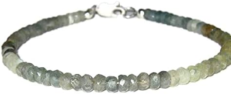 925 sterling Silver Empath Protection 4mm stacking Multi Moss Aquamarine Bracelet Rondelle, Faceted 7