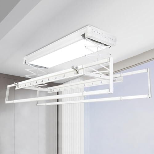 Ceiling Electric Clothes Dryer with Remote Control, Aluminium & Steel Retractable Drying Rack, 35kg Load Capacity, Adjustable Ceiling Clothesline