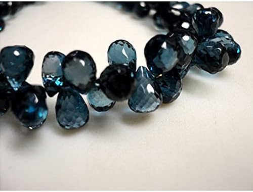 BEADS GEMSTONE 1 Strand Natural Lonn Blue Topaz Beads - Blue Topaz Tear Drop Bead, Faceted Briolette Beads - 6x8mm -6x9mm 4 Inch Long Long Code-HIGH-16539