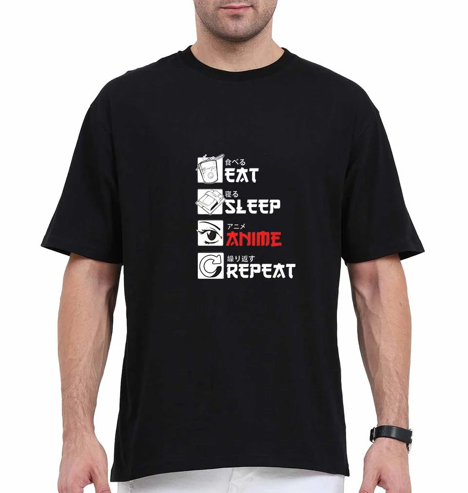 Eat Sleep Anime Repeat Oversized T-Shirt for Men
