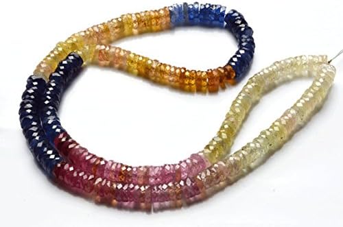1 Strand Natural 15 inch Stands Extremely Super Finest, AAA Multi Color Sapphire Faceted Shape Tyre Cut Beads 5 to 5.5 MM