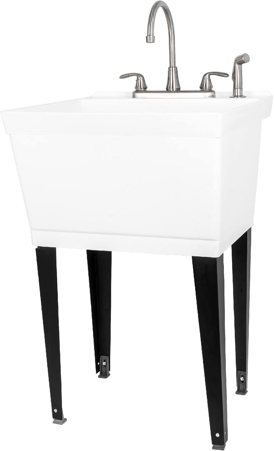 Utility Sink Laundry Tub with Gooseneck Faucet by JS Jackson Supplies, Heavy Duty Sinks for Basement, Laundry Room, Garage or Shop, Large Standing Wash Station (Stainless Steel Faucet)