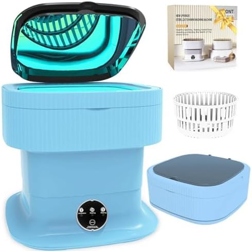 Portable Washing Machine, 16L Foldable Mini Washing Machine & Spin Dryer, Collapible Compact Washer, Small Folding Laundry Washer, Socks, Baby Clothes,Pure Blue Underwear, Dorm, Camping, Apartment
