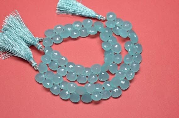 8 inch Strand of Natural Chalcedony 9mm Heart Faceted briolette Beads for DIY Jewelry Making. |BRIO_01815