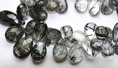 10 Pieces,Natural Black Rutilated Quartz Faceted Pear Shape Briolettes,12-14mm aprx. Code-HIGH-63715