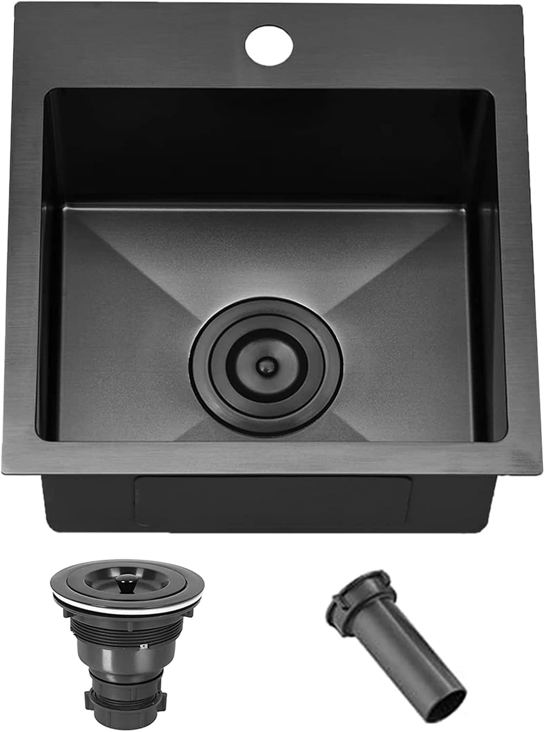 Comllen 15”x15” Black Drop In Bar Sink, Stainless Steel Small Kitchen Sink Single Bowl, Gunmetal Black Sinks for Outdoor Wet Bar Prep RV Yard Office Laundry Utility with Strainer Drain
