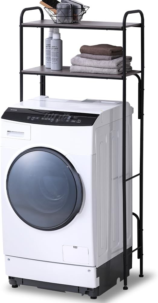 Iris Ohyama SLR-695 Laundry Rack, Washing Machine Rack, Width Fixed Type (27.6 inches (70 cm), Black, Clever and Fashionable, Storage Shelf, Gap Storage, Side Bar, Adjustable Height, Freely