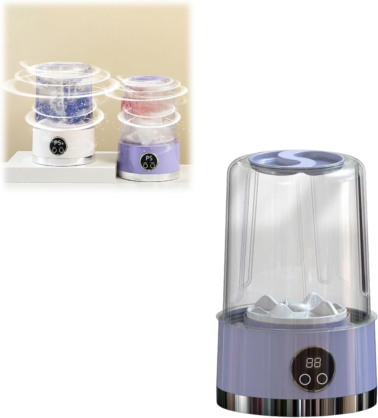 2025 New Mini Washing Machine, Portable Washing Machine, Rechargeable 4000mAh Cordless Mini Washer with Gentle Cycle, Fits Bras/Underwear/Socks for Travel, Camping (Purple)