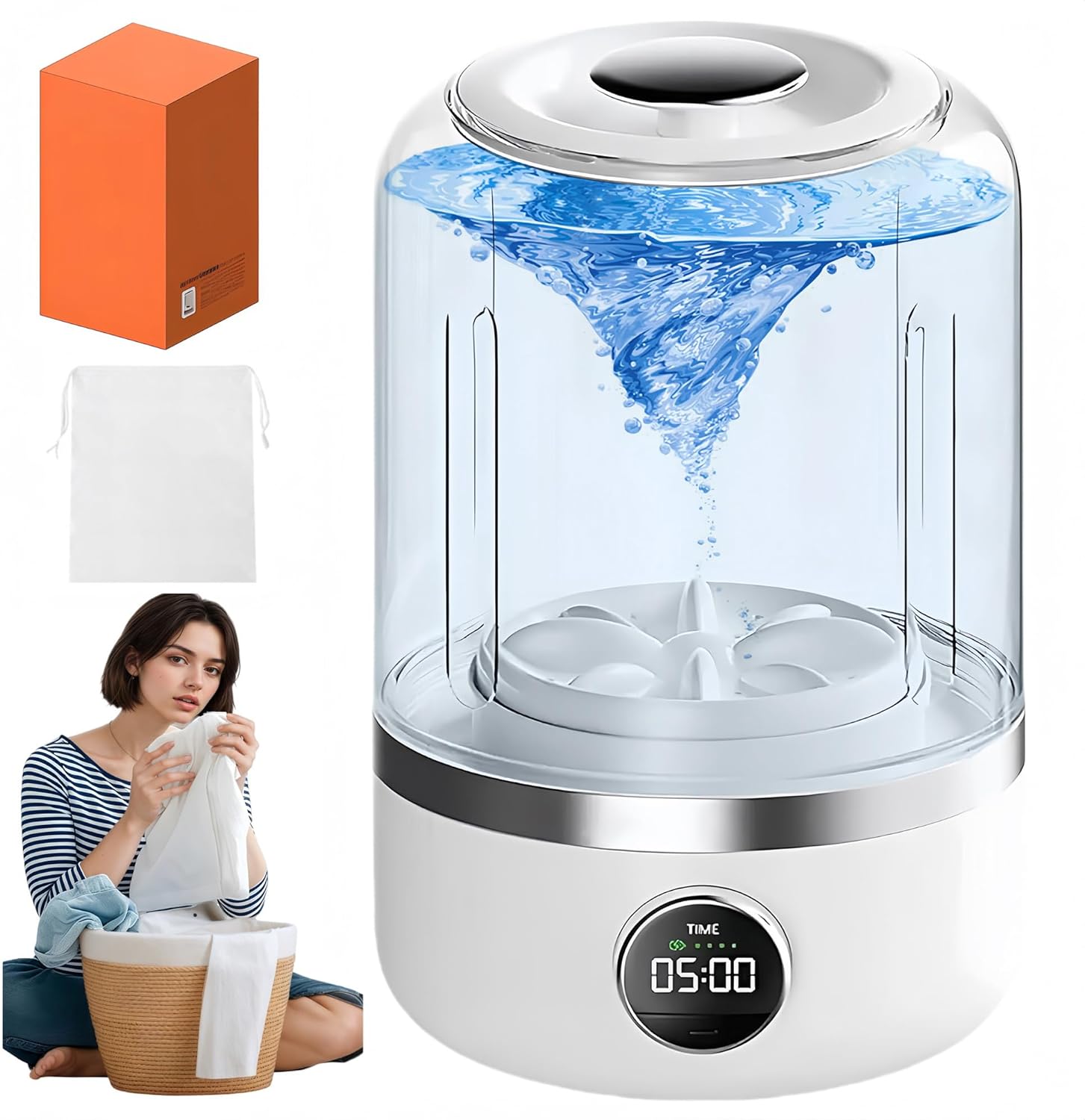 Mini Ultrasonic Washer for Underwear & Socks - Portable Rechargeable Laundry Machine, Compact Design for Travel, Camping, Baby Clothes (Premium Version)