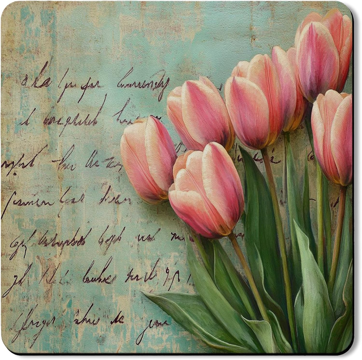 Floral Washer Dryer Top Protector Mat, Vintage Botanical Laundry Appliance Covers, Spring Decor Rubber Anti-slip Waterproof Washer And Dryer Mats for Laundry Room 24x24 Inch