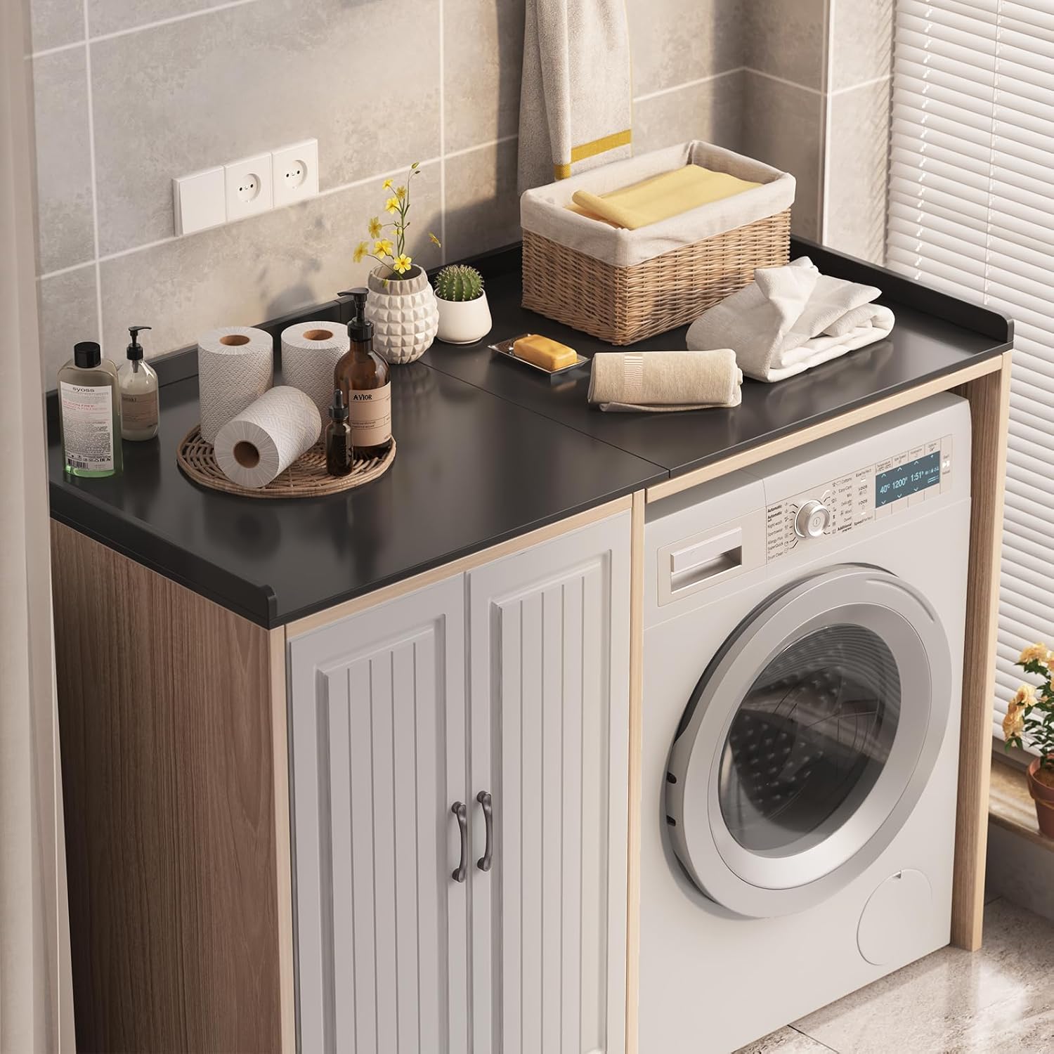 Washer Dryer Countertop, Foldable Laundry Countertop with Edge Rails - 27.5