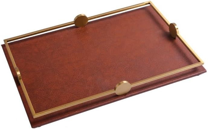 Cafeteria Tray Light Luxury Minimalist Porch Dining Table Model Room Leather Tray Fruit Tray Storage Tray Living Room Home Decoration Ornaments Tray Serving Trays(Red,Medium)