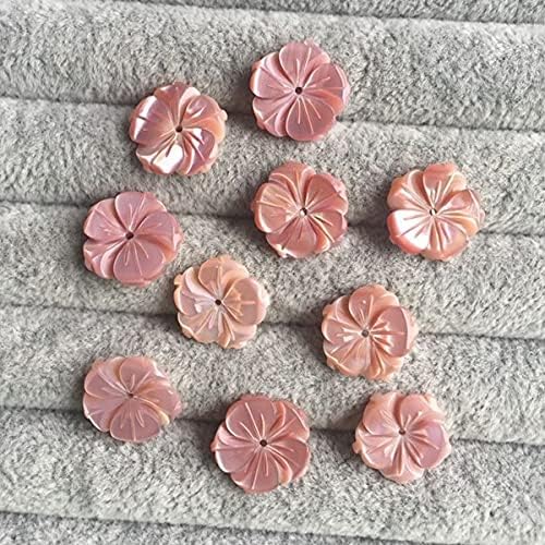 Davitu 10pcs 15mm Shell Beads Pink White Natural Mother of Pearl Shell Flower Beads Texture Curved Spacer DIY Jewelry Accessory Making - (Color: Pink as Photo, Item Diameter: 15mm)