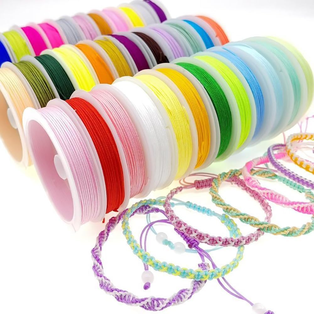 Beading String, 35Color 10.9Yard 0.8mm Chinese Knot Cord Jade Thread,Satin Nylon Trim Cord, Rattail, Shamballa Thread String for Chinese Knotting, Kumihimo, Beading, Macrame, Jewelry Making, Sewing