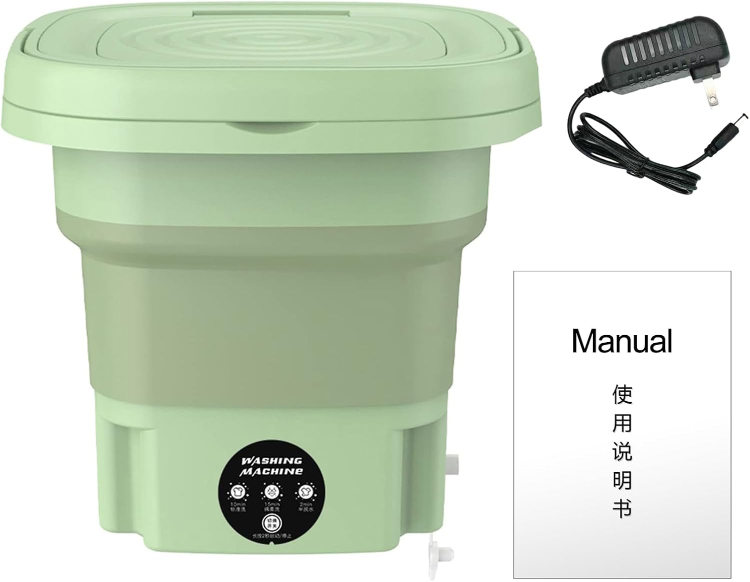 Portable Washing Machine,8L Washing Machine Blue Light Drain Basket Intelligent Imitation Hand Washing 3 Levels Timing Vibration Wave Folding Laundry Tub Green Washing Machine