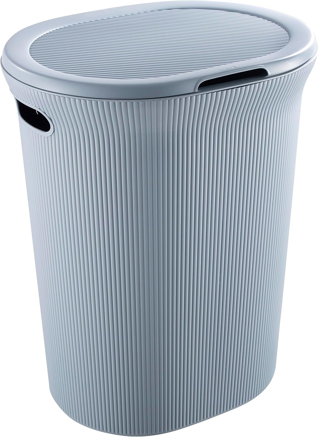 Superio Ribbed Collection - Decorative Plastic Laundry Hamper with Lid and Cut-Out Handles, Blue (1 Pack) Basket Organzier for Bedroom Bathroom College Dorm Room 40 Liter